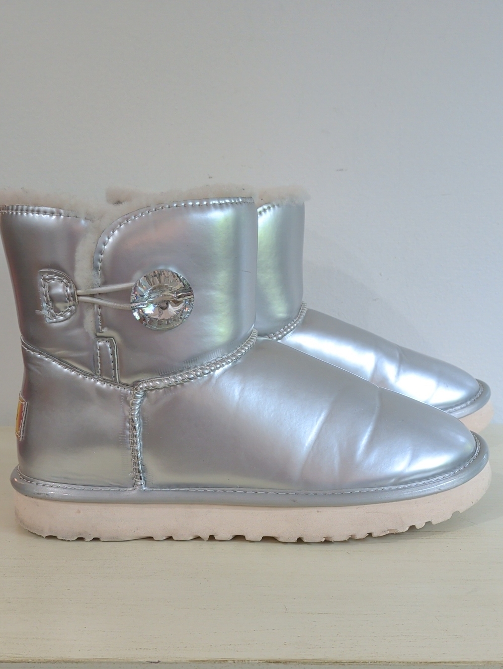 UGG Metallic Silver Shearling Ankle Boots